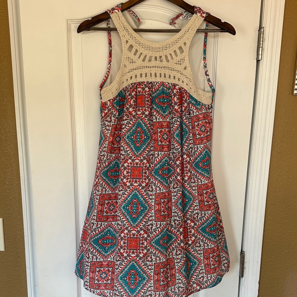 Speechless Bohemian Inspired Design with Crochet Yolk Mini Dress With Crochet